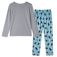 Nikcorp Ženska pidžama komplet hlače i majica dugih rukava s motivom mačke, udoban i mekan materijal, sivo-plava boja, veličina L
