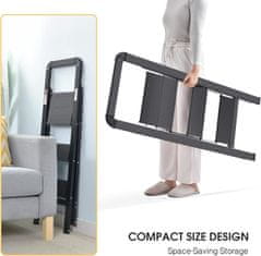 Nikcorp Kućne ljestve s 3 stepenice, sklopive, aluminijske, protuklizne, nosivost 150 kg, ultra tanak dizajn 4 cm, crne, sigurnosna norma EN14183