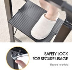 Nikcorp Kućne ljestve s 3 stepenice, sklopive, aluminijske, protuklizne, nosivost 150 kg, ultra tanak dizajn 4 cm, crne, sigurnosna norma EN14183