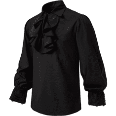 Nikcorp Muška srednjovjekovna piratska renesansna košulja, crna, veličina M, cosplay kostim s vezicom na ovratniku, udoban retro stil za maskenbal