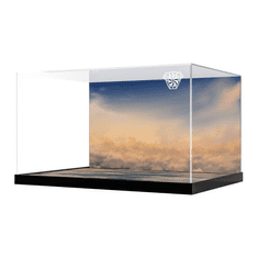 Nikcorp Akrilna vitrina za LEGO 76295 Avengers Helicarrier, zaštitno prozirno kućište s tematskom pozadinom, akril 3 mm, 22x28x39 cm