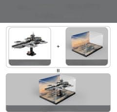 Nikcorp Akrilna vitrina za LEGO 76295 Avengers Helicarrier, zaštitno prozirno kućište s tematskom pozadinom, akril 3 mm, 22x28x39 cm
