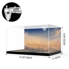 Nikcorp Akrilna vitrina za LEGO 76295 Avengers Helicarrier, zaštitno prozirno kućište s tematskom pozadinom, akril 3 mm, 22x28x39 cm