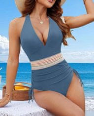 Nikcorp Jednodijelni kupaći kostim ženski za modeliranje trbuha, push-up grudnjak, podesive naramenice, efekt mršavljenja, V-izrez, plava boja, veličina M