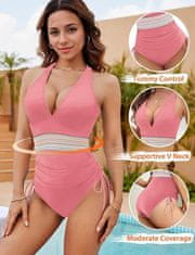 Nikcorp Jednodijelni kupaći kostim ženski za mršavljenje, push-up, podesive naramenice, oblikovanje figure, svijetloružičasta, veličina M