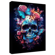 Nikcorp Slika na platnu Lubanja i cvijeće 40x60 cm, moderna zidna dekoracija na drvenom okviru za dnevni boravak