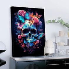 Nikcorp Slika na platnu Lubanja i cvijeće 40x60 cm, moderna zidna dekoracija na drvenom okviru za dnevni boravak