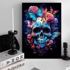 Nikcorp Slika na platnu Lubanja i cvijeće 40x60 cm, moderna zidna dekoracija na drvenom okviru za dnevni boravak