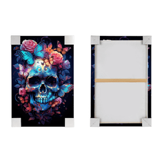 Nikcorp Slika na platnu Lubanja i cvijeće 40x60 cm, moderna zidna dekoracija na drvenom okviru za dnevni boravak