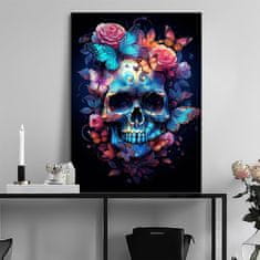 Nikcorp Slika na platnu Lubanja i cvijeće 40x60 cm, moderna zidna dekoracija na drvenom okviru za dnevni boravak