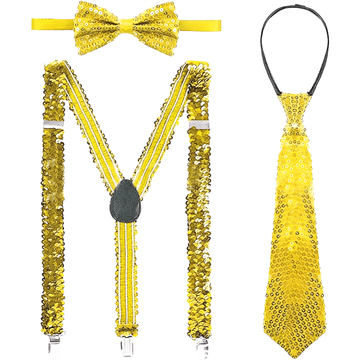 Nikcorp Set leptir mašna, tregery i kravata sa zlatnim šljokicama, 3 u 1 komplet za novogodišnji party i disco zabave, univerzalna veličina