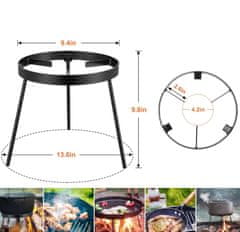 Nikcorp Stalak za kotlić i lonac, čelični tronožac za vatru, sklopivi držač za kamping i roštilj, crni, 34,5 x 25 cm