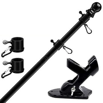 Nikcorp Jarbol za zastavu s podesivim držačem, crni aluminijski štap 180 cm, sustav protiv petljanja, otporan na vremenske uvjete