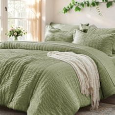 Nikcorp Posteljina od mikrovlakana 220x240 cm, seersucker struktura, dvostrana s patentnim zatvaračem, 3-dijelni set, kadulja zelena boja