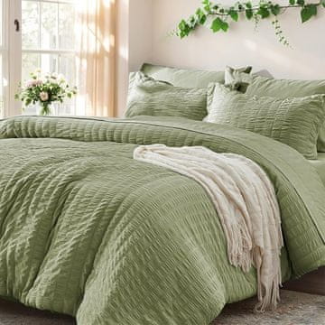 Nikcorp Posteljina od mikrovlakana 220x240 cm, seersucker struktura, dvostrana s patentnim zatvaračem, 3-dijelni set, kadulja zelena boja