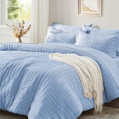 Nikcorp Posteljina 200x200 cm Seersucker svjetloplava, dvostrana navlaka od mikrovlakana s patentnim zatvaračem, 3-dijelni set