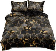 Nikcorp Posteljina 135x200 cm, 3D karirani mramorni uzorak, dvostrana mikrovlakna s patentnim zatvaračem, crno-zlatna, set 2 dijela