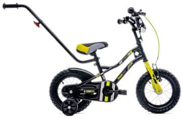 Dječji bicikl 12 inča puhalica, bočni kotači, košarica Tiger Bike crno-žuto-sivo
