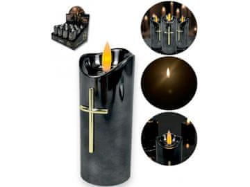LED svijeća / uložak za svijeću 12,5 cm s križem crni SLA7140