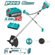 Total One-Stop Tools Akumulatorski trimer za travu 2x4Ah/2Ch/ 330mm/20V/2.0Ah-7.5Ah/P20S /INDUSTRIAL (SET Baterija 2x4Ah, Punjač) (TSTLI202521)