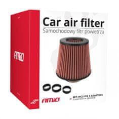 AMIO Univerzalni konusni zračni filter crveni/karbonski + 3 adaptera -01713