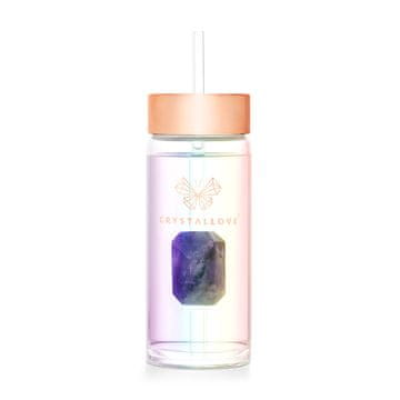 CRYSTALLOVE Staklena boca za vodu s ametistom i slamkom 400ml - Hologram