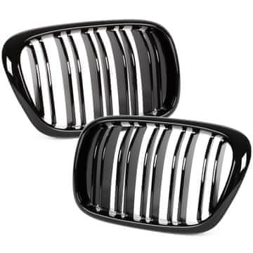 BMW 5 E39 95-03 SEDAN / KOMBI maske između prednjih svjetala (bubrezi) lijevi + desni set CRNE SJAJNE DVOSTRUKE ŠAŠKE