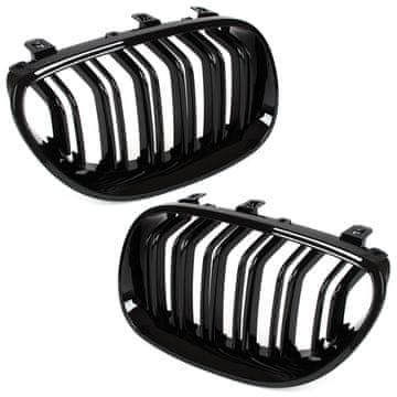 BMW 5 E60 / E61 03-10 maske između prednjih svjetala (bubrezi) set lijeve + desne CRNE SJAJNE DVOSTRUKE ŠAKE ZAKRIVLJENA REBRA