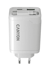 Canyon Punjač OnCharge 65RC, 65W GaN, ugrađeni USB-C kabel + USB-A/C, bijela (CNS-CURC65ACW)