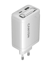 Canyon Punjač OnCharge 65RC, 65W GaN, ugrađeni USB-C kabel + USB-A/C, bijela (CNS-CURC65ACW)