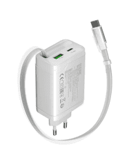 Canyon Punjač OnCharge 65RC, 65W GaN, ugrađeni USB-C kabel + USB-A/C, bijela (CNS-CURC65ACW)