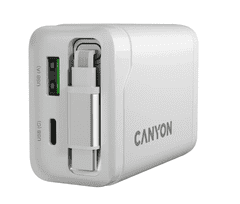 Canyon Punjač OnCharge 65RC, 65W GaN, ugrađeni USB-C kabel + USB-A/C, bijela (CNS-CURC65ACW)