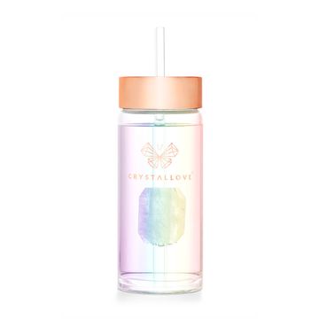 CRYSTALLOVE Staklena boca za vodu s gorskim kristalom i slamkom 400ml - Hologram