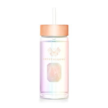 CRYSTALLOVE Staklena boca za vodu s ružičastim kvarcom i slamkom 400ml - Hologram