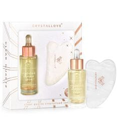 CRYSTALLOVE Set od kristala prozirnog kvarca - serum za lice s gorskim kristalom i masažnom pločom gua sha