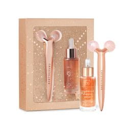 CRYSTALLOVE Ružičasti kvarc 3D lift & sculpt set - masažer za lifting i serum - ograničeno izdanje