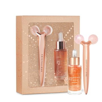 CRYSTALLOVE Ružičasti kvarc 3D lift & sculpt set - masažer za lifting i serum - ograničeno izdanje