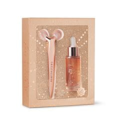 CRYSTALLOVE Ružičasti kvarc 3D lift & sculpt set - masažer za lifting i serum - ograničeno izdanje