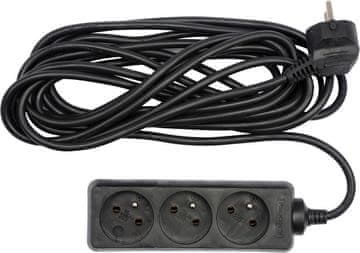 Vorel Električni produžni kabel, crni, 3 utičnice s uzemljenjem, 3 m 72616