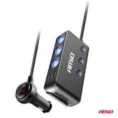 AMIO Razdjelnik za upaljač, T-utičnica, voltmetar, USB punjač, USB-C, 12V, 24V, -03781