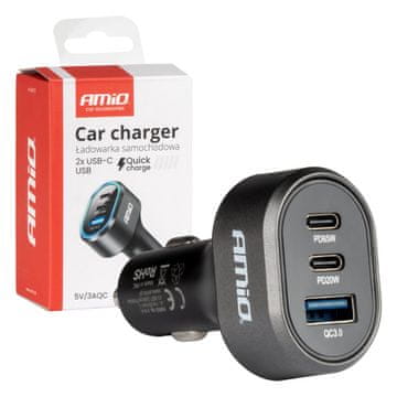 AMIO Brzi auto punjač 85W QC3.0 PD65W PD20W 2x USB-C 1x USB-A -04177