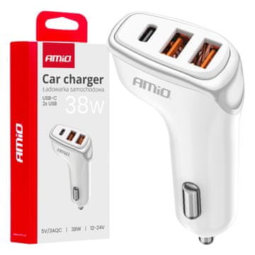 AMIO Auto punjač 2x USB-A + USB-C 38W -03886