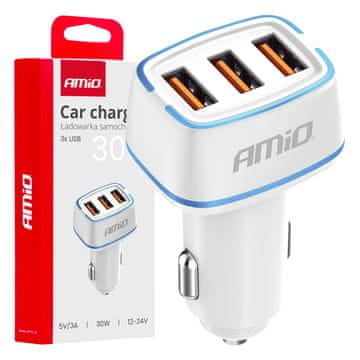 AMIO Auto punjač 3x USB-A 30W -03889
