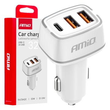 AMIO Auto punjač 2x USB-A + USB-C 32W -03890