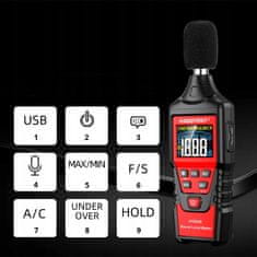 Habotest DECIBELMETAR SONOMETER MJERAČ BUKE A/C FILTER USB 30-130 dB 125ms GRAFIKON