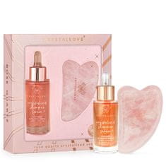 CRYSTALLOVE Set s kristaliziranim ružičastim kvarcom - serum za lice od ružičastog kvarca i masažna ploča gua sha