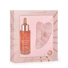 CRYSTALLOVE Set s kristaliziranim ružičastim kvarcom - serum za lice od ružičastog kvarca i masažna ploča gua sha
