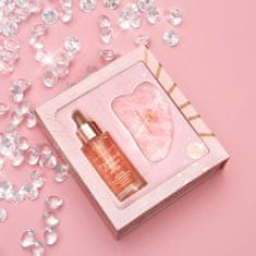 CRYSTALLOVE Set s kristaliziranim ružičastim kvarcom - serum za lice od ružičastog kvarca i masažna ploča gua sha
