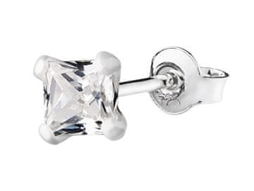 Seijou Srebrne naušnice s kvadratnim bijelim kubnim cirkonom, kvadratni srebrni prsten 925, 4 mm
