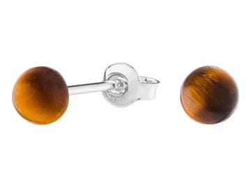 Seijou Srebrne naušnice s kamenčićima, male ženske naušnice, 4 mm, tigrovo oko